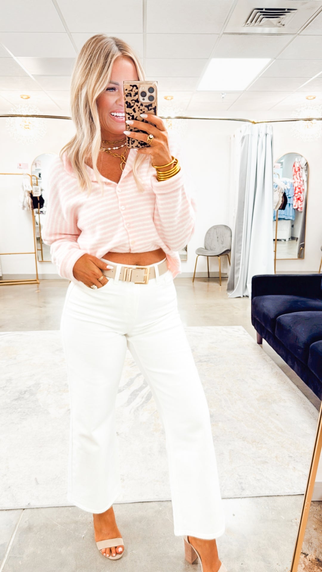 Seaside Stroll Cardigan-Pink Stripe