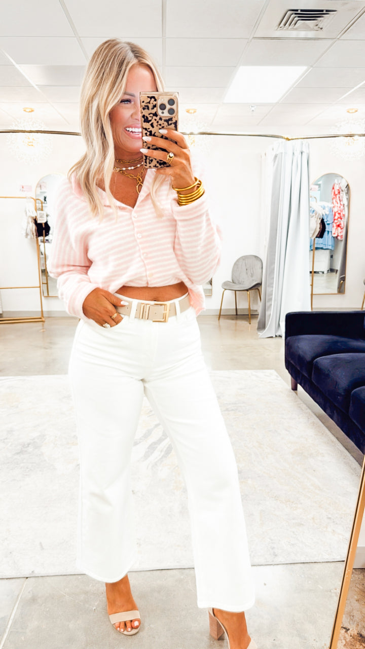 Seaside Stroll Cardigan-Pink Stripe