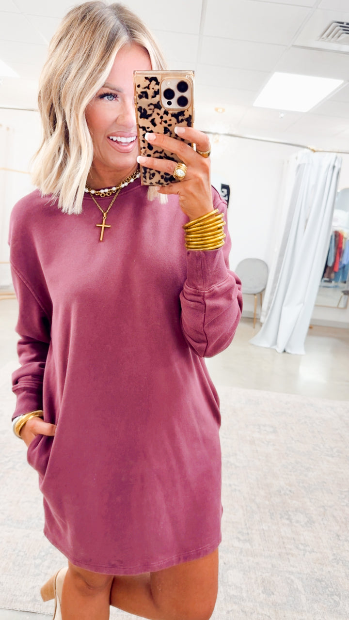 Mila Sweatshirt Dress-Dark Cherry