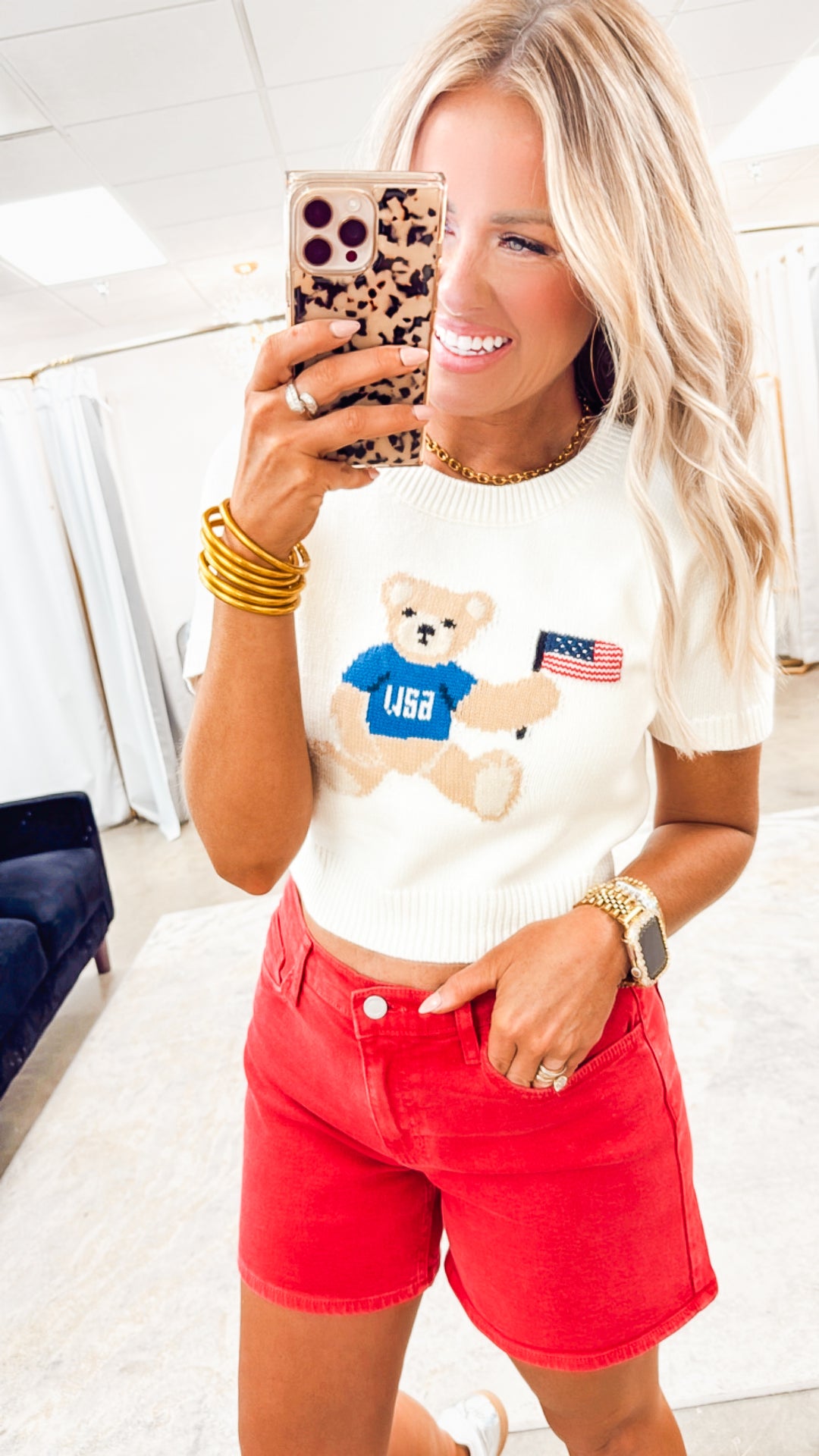 Patriotic Teddy Bear Sweater Top