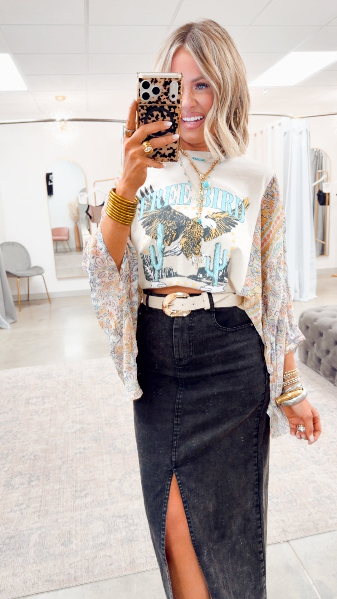 Free Bird Scarf Print Kantha Top-Bone