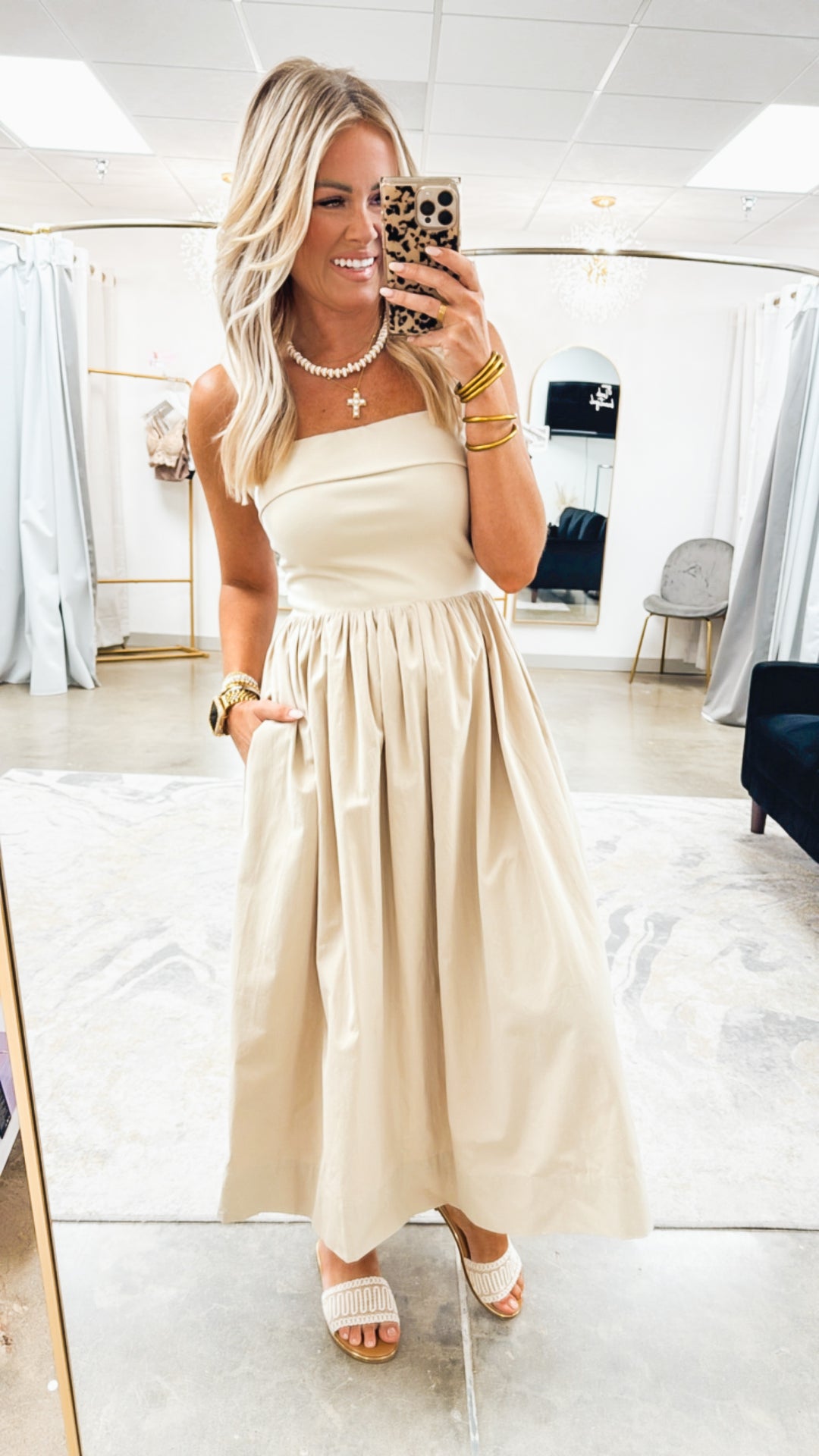 Chic Harmony Midi Dress-Taupe