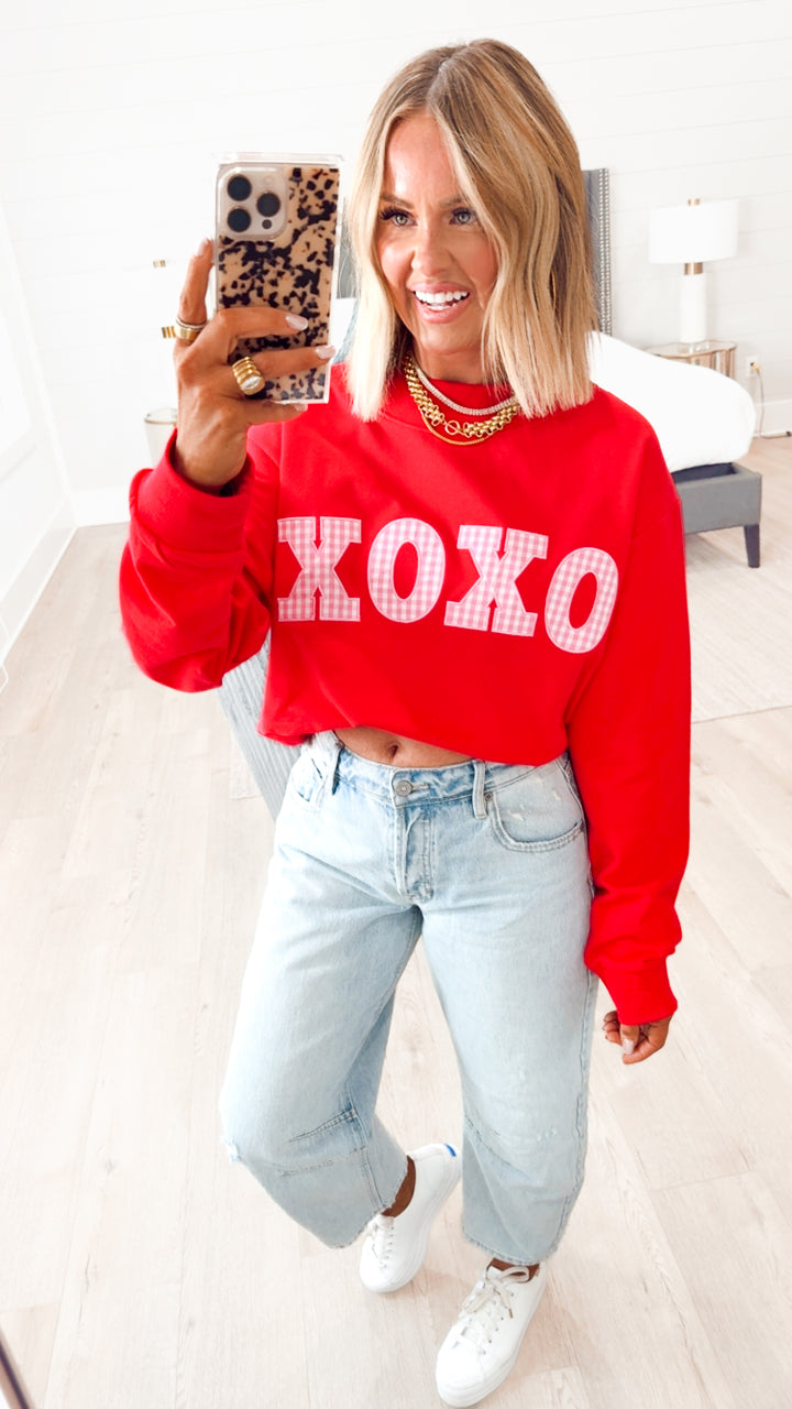 XOXO Mock Neck Sweatshirt-Red
