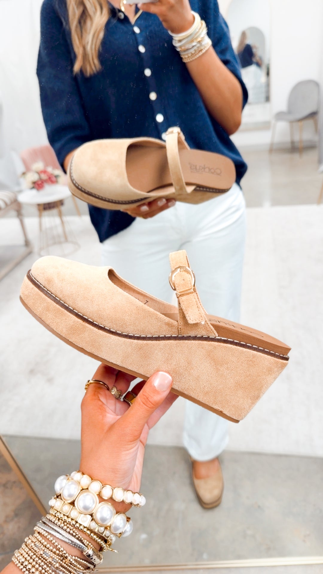 Corkys Me Time Wedge-Camel Faux Suede