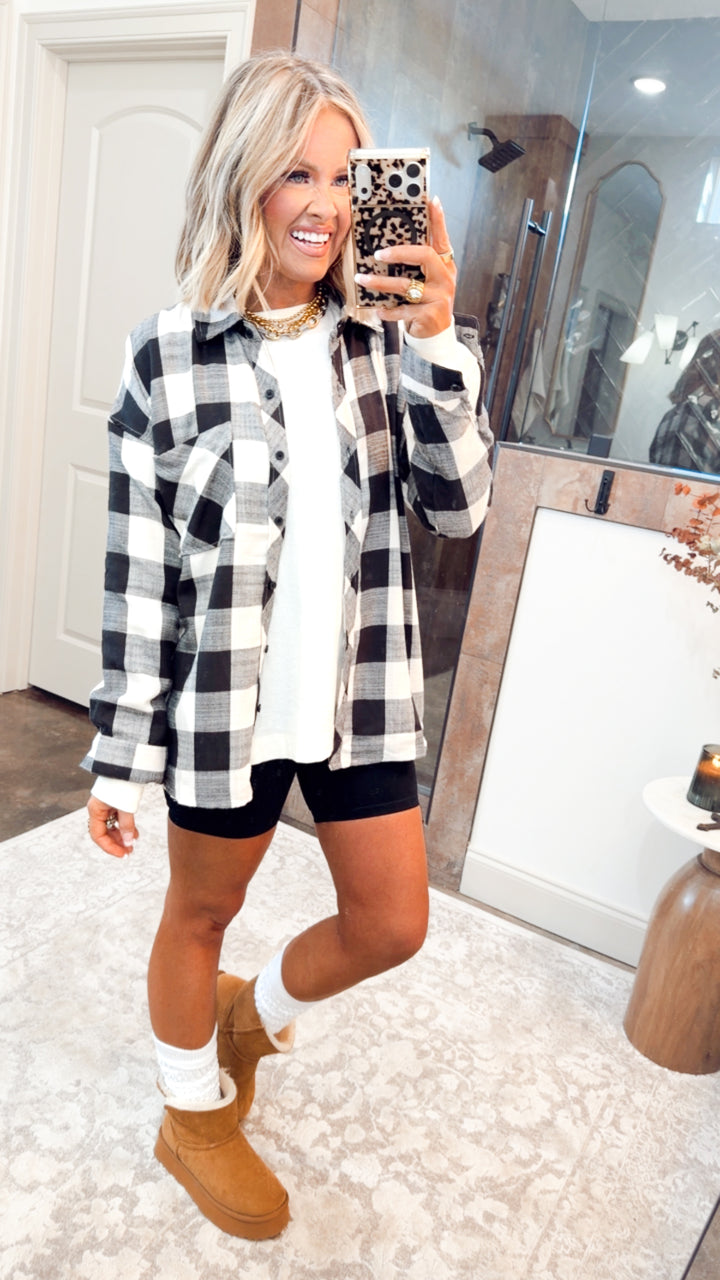 Buffalo Check Flannel Top-Cream/Black