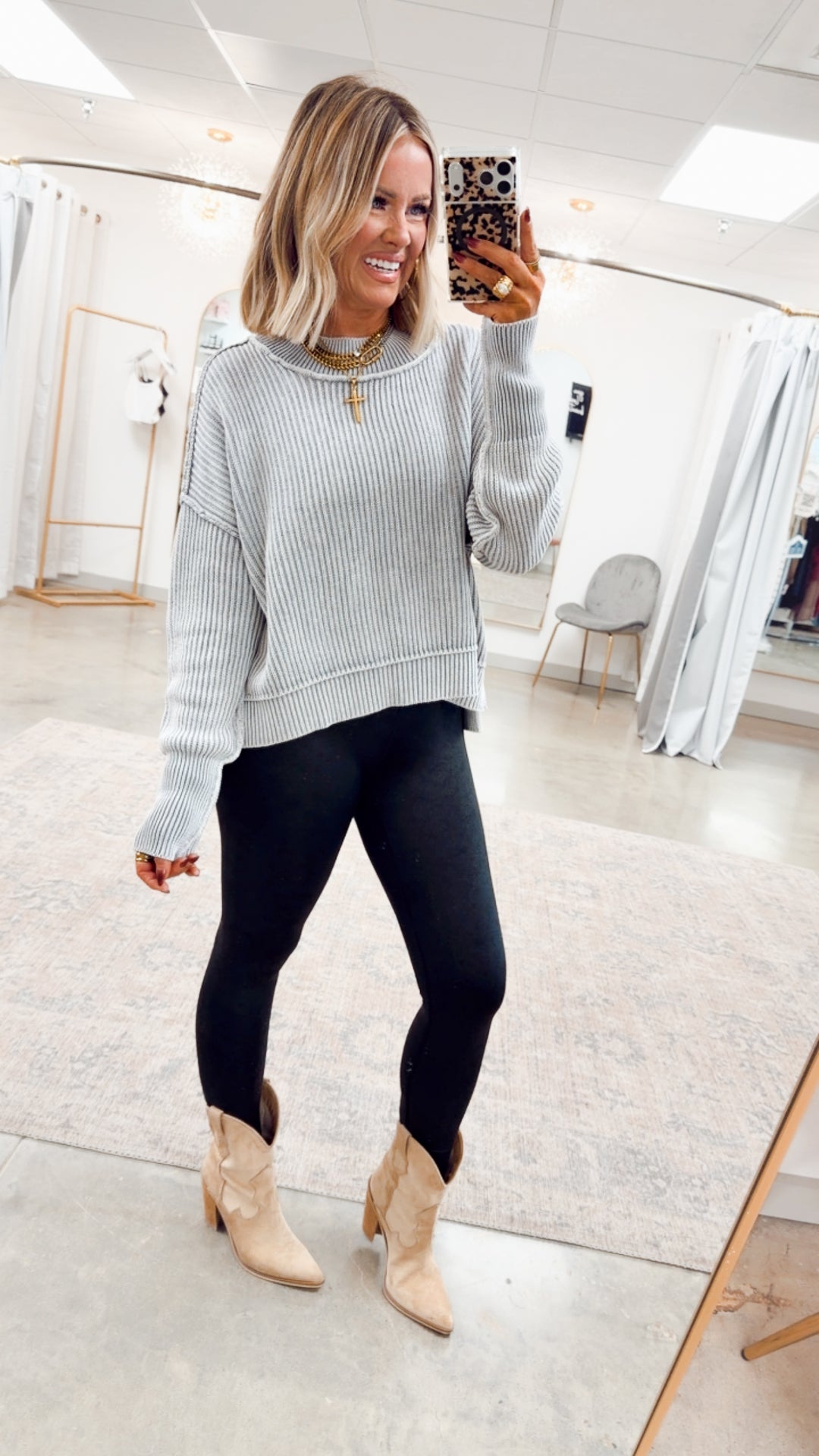 Breezy Cropped Sweater- Sleet