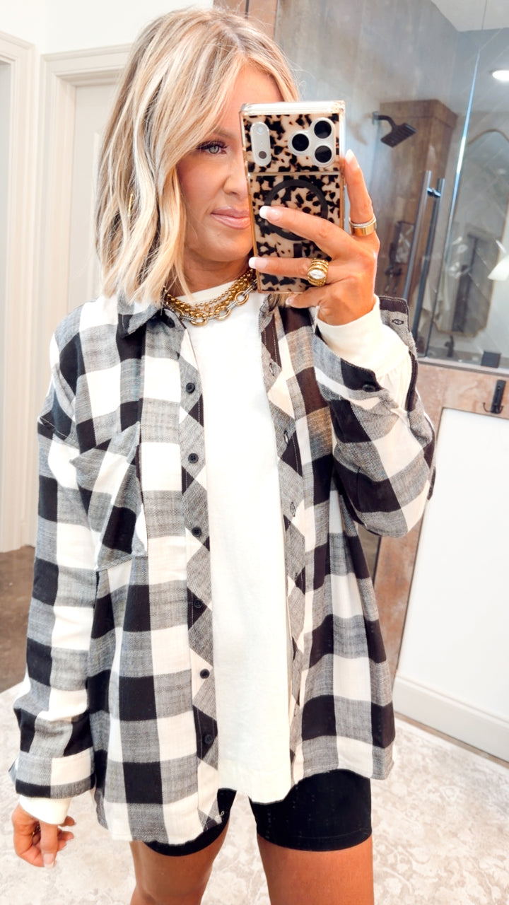 Buffalo Check Flannel Top-Cream/Black