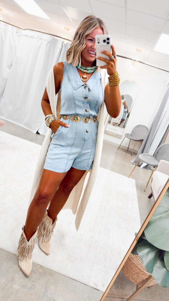 The Lariat Sky Romper-Lt Denim