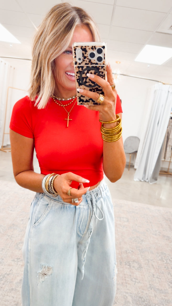 Seamless Crewneck Top-Ruby