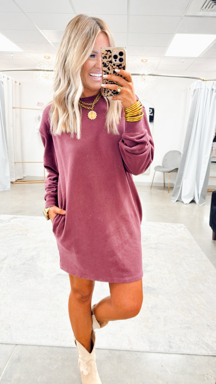 Mila Sweatshirt Dress-Dark Cherry