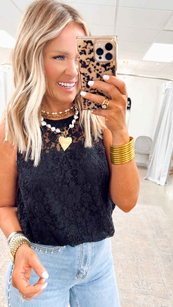 Livy Lace Tank-Black