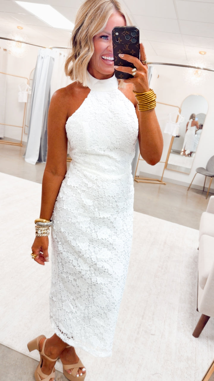 The Everlee Lace Midi Dress-Ivory