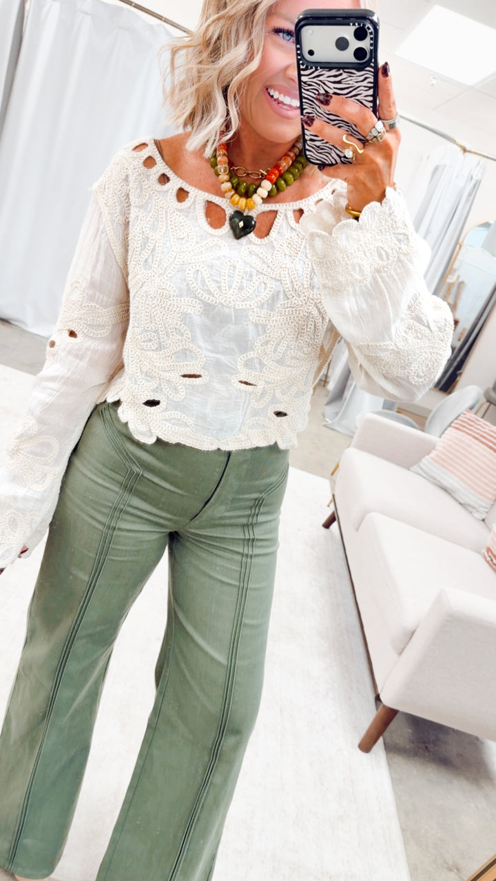 Katherine High Waisted Wide Leg Jean-Olive