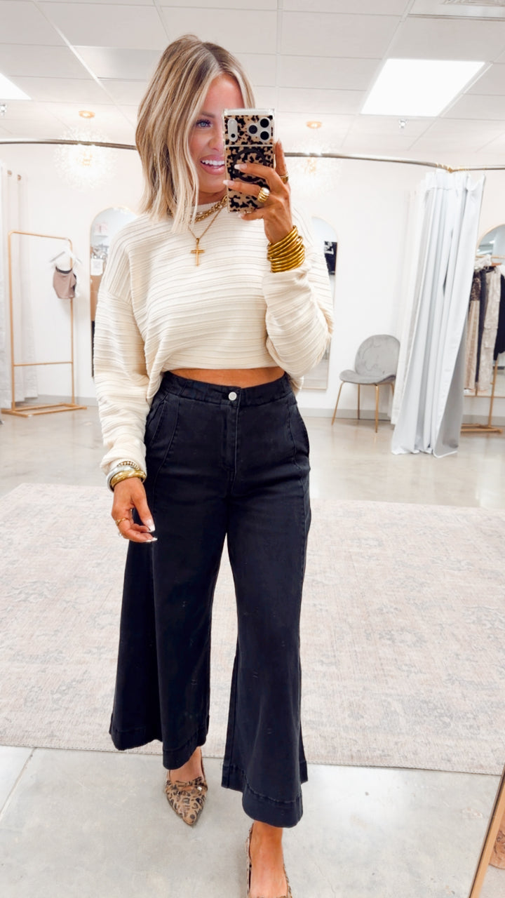 The Arden Wide Gaucho Denim- Black