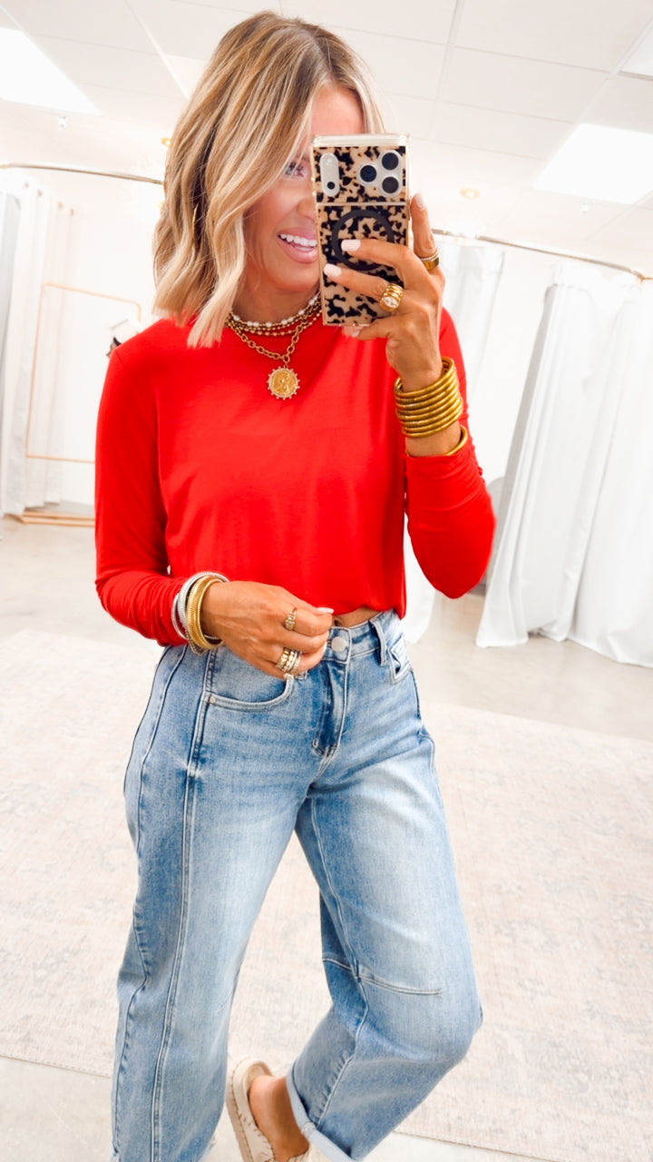 Vale Essential Long Sleeve Top-Red