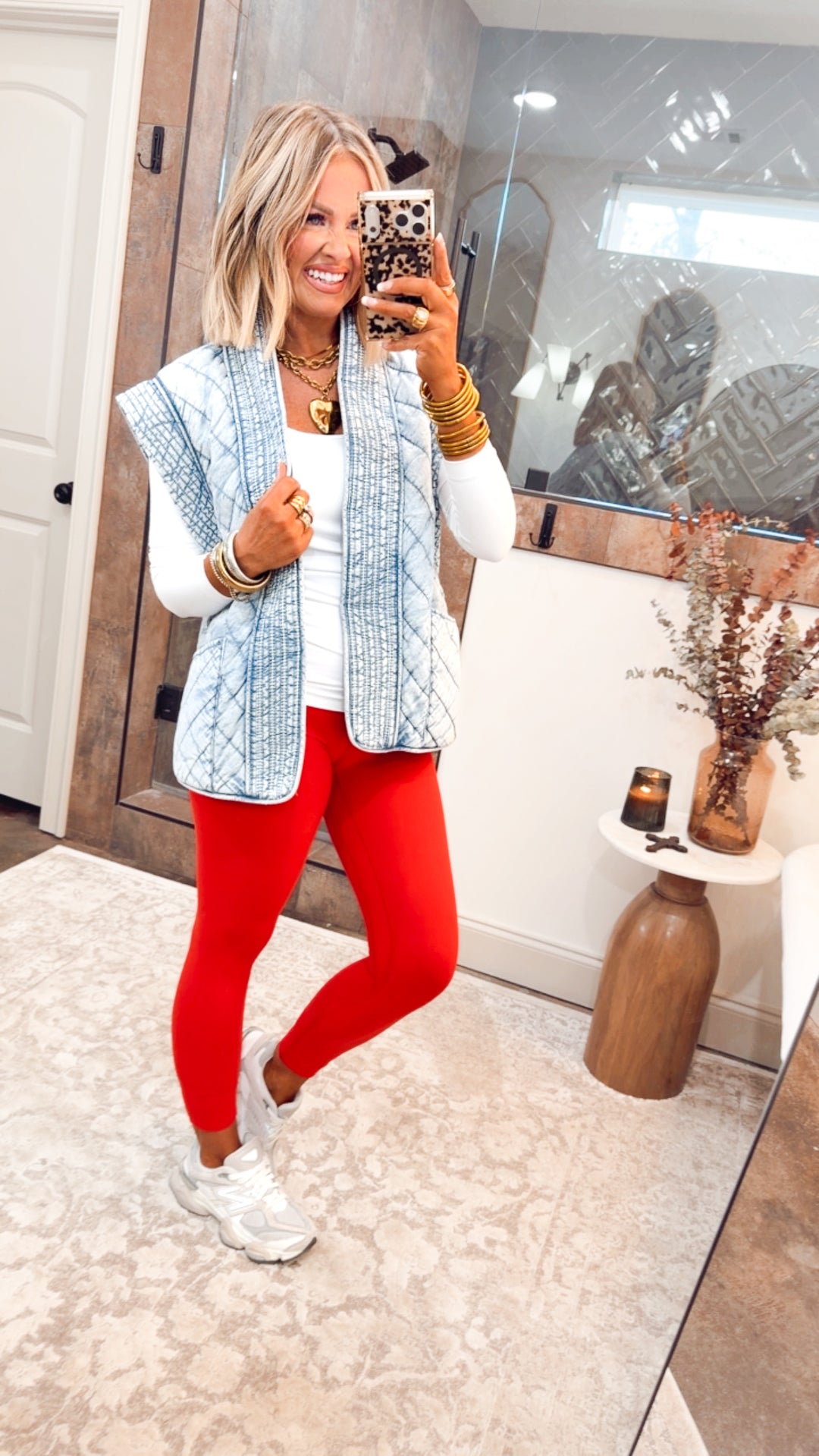 Washed Denim Quilted Shawl Vest