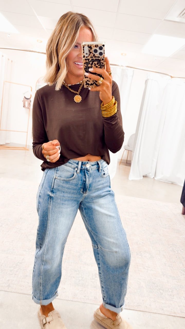 Vale Essential Long Sleeve Top-Espresso