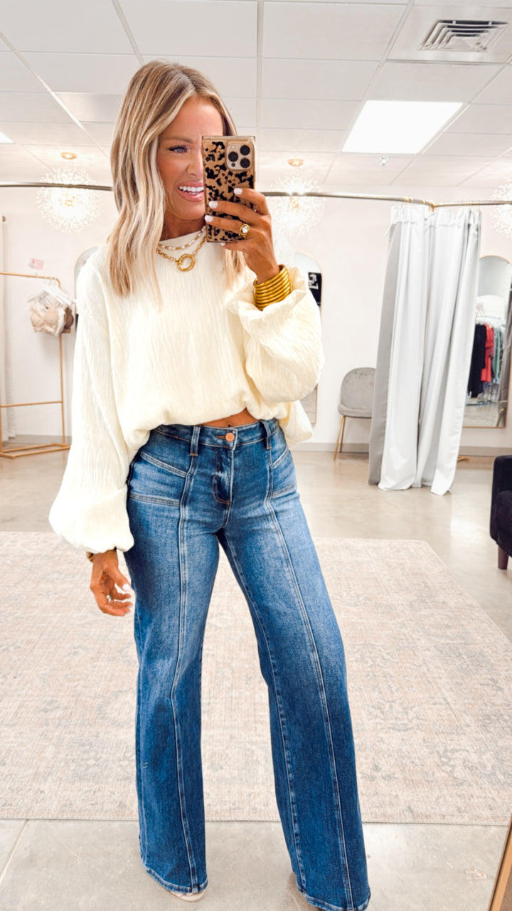 Laurel Bubble Hem Blouse-Cream