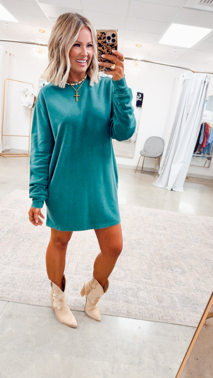 Mila Sweatshirt Dress-Dark Green