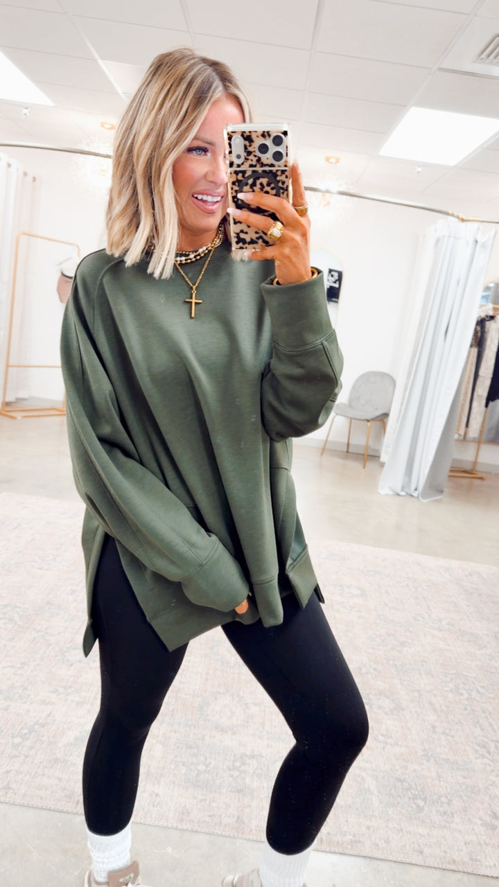 The Split Edge Pullover- Dark Olive