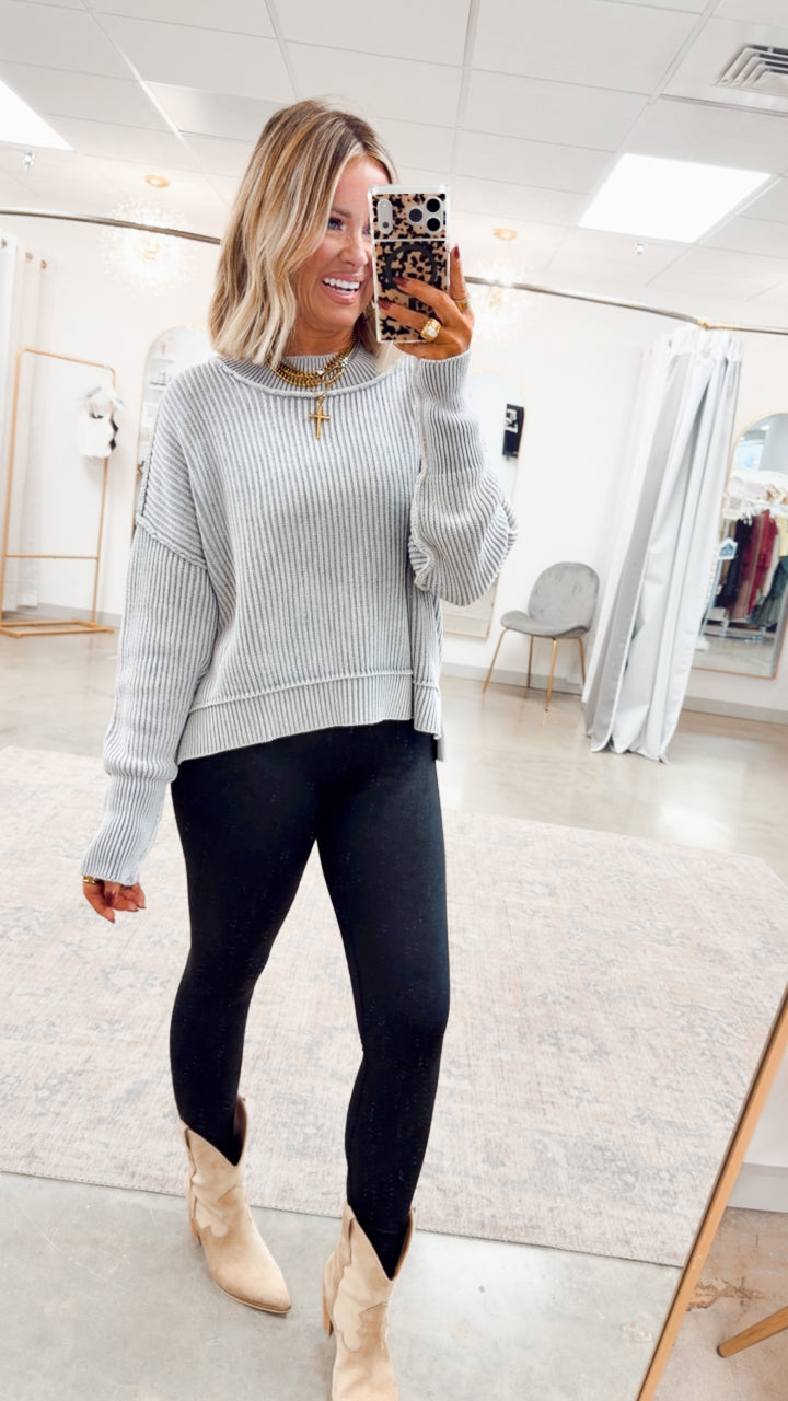 Breezy Cropped Sweater- Sleet