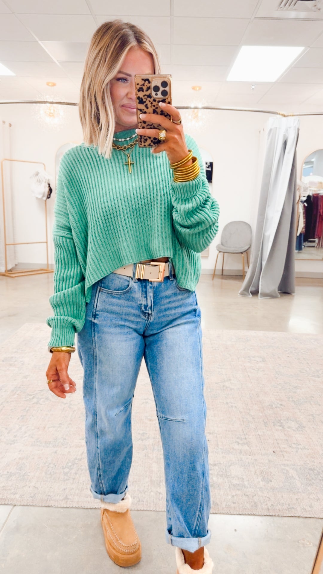 Remi Cropped Sweater-Emerald