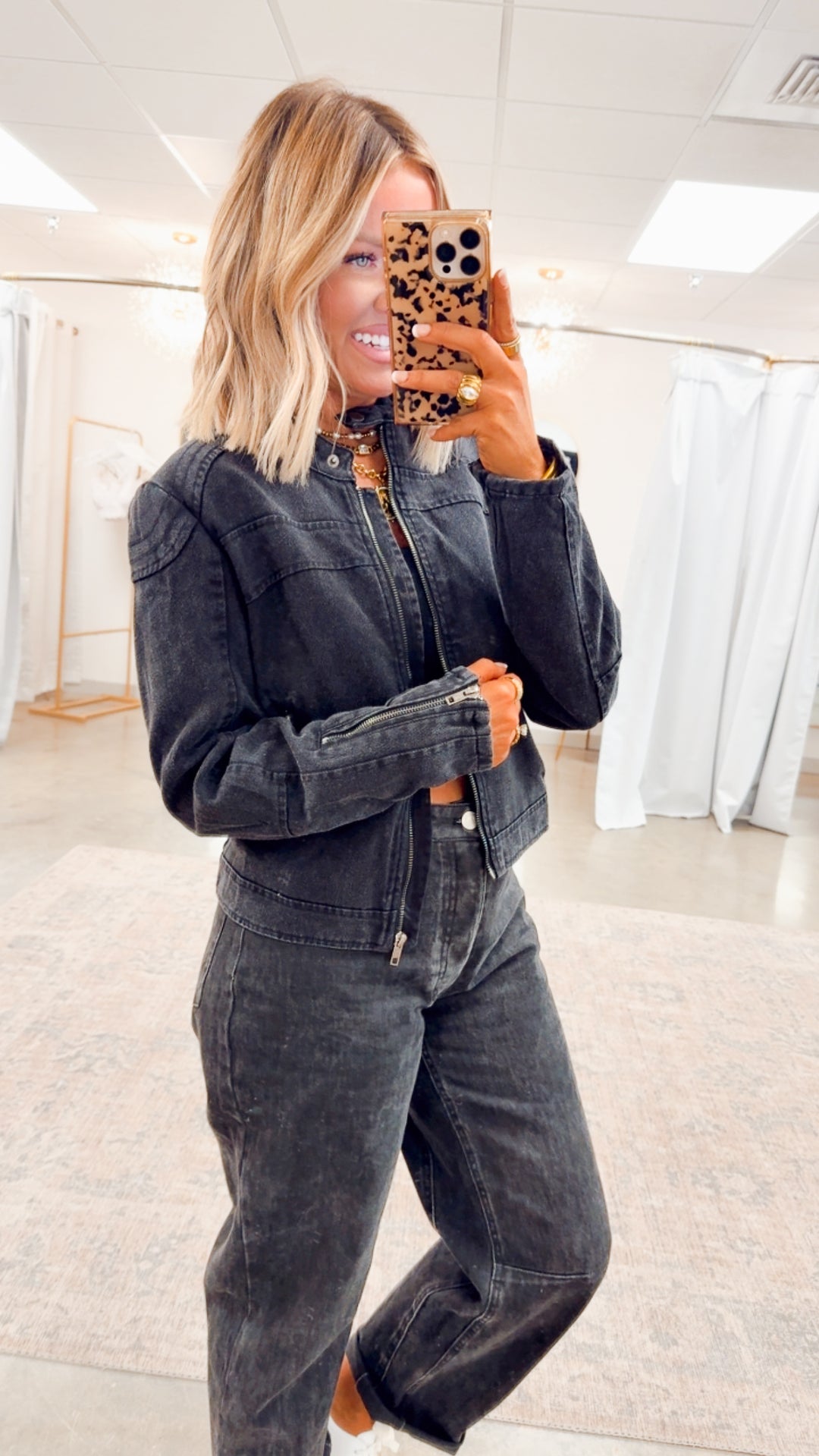 Distressed Biker Jacket-Black
