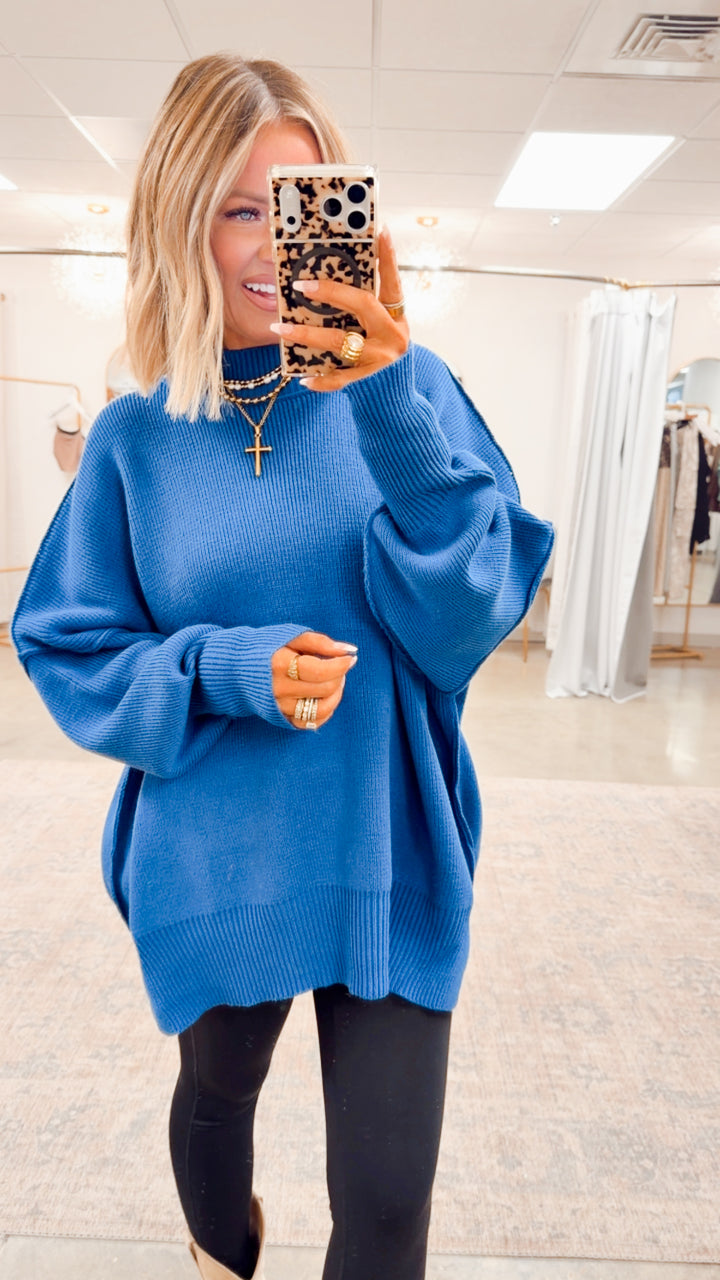 Classic Blue Chill Mock Neck Sweater