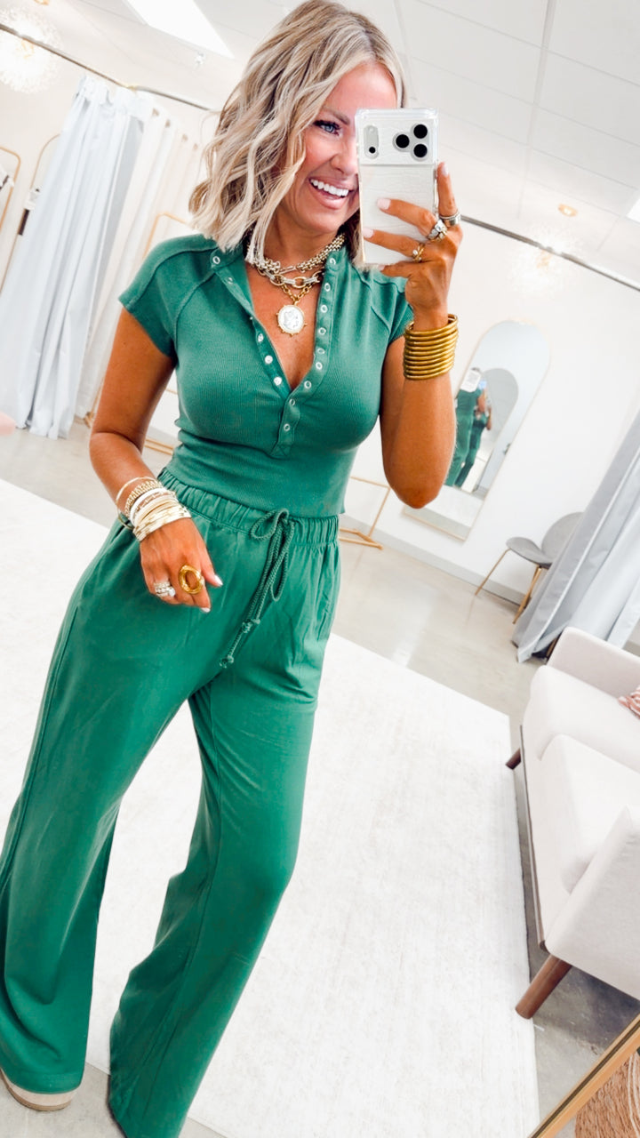 Evie Raglan Top & Pant Set-Hunter Green