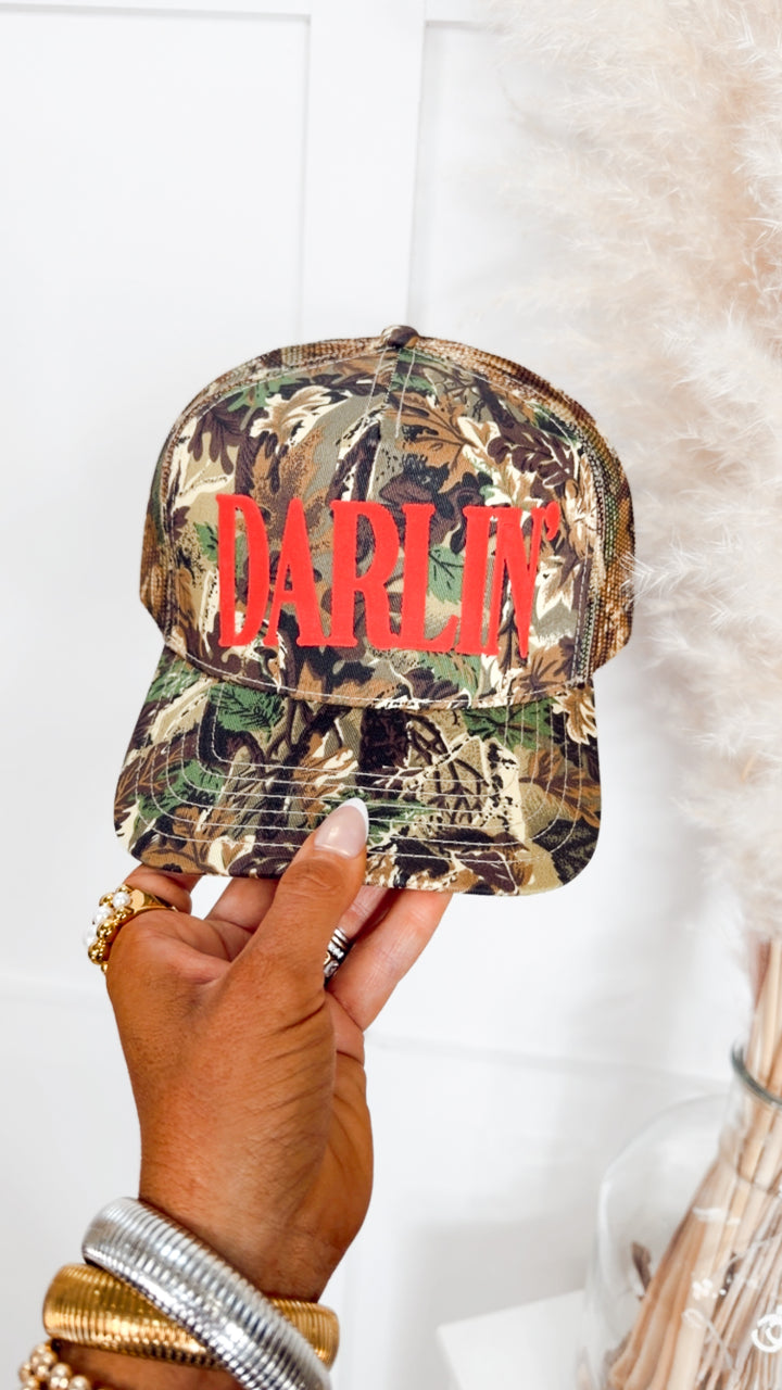 Darlin' Camo Trucker Hat-Red