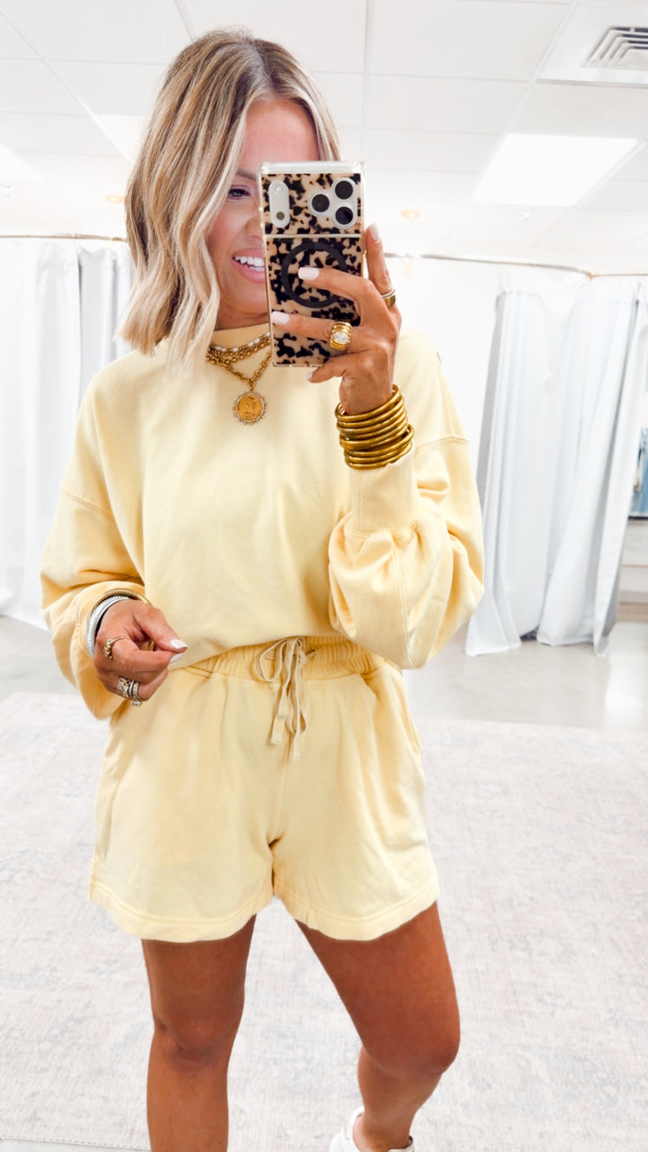 The Cali Washed Short Set-Sweet Corn