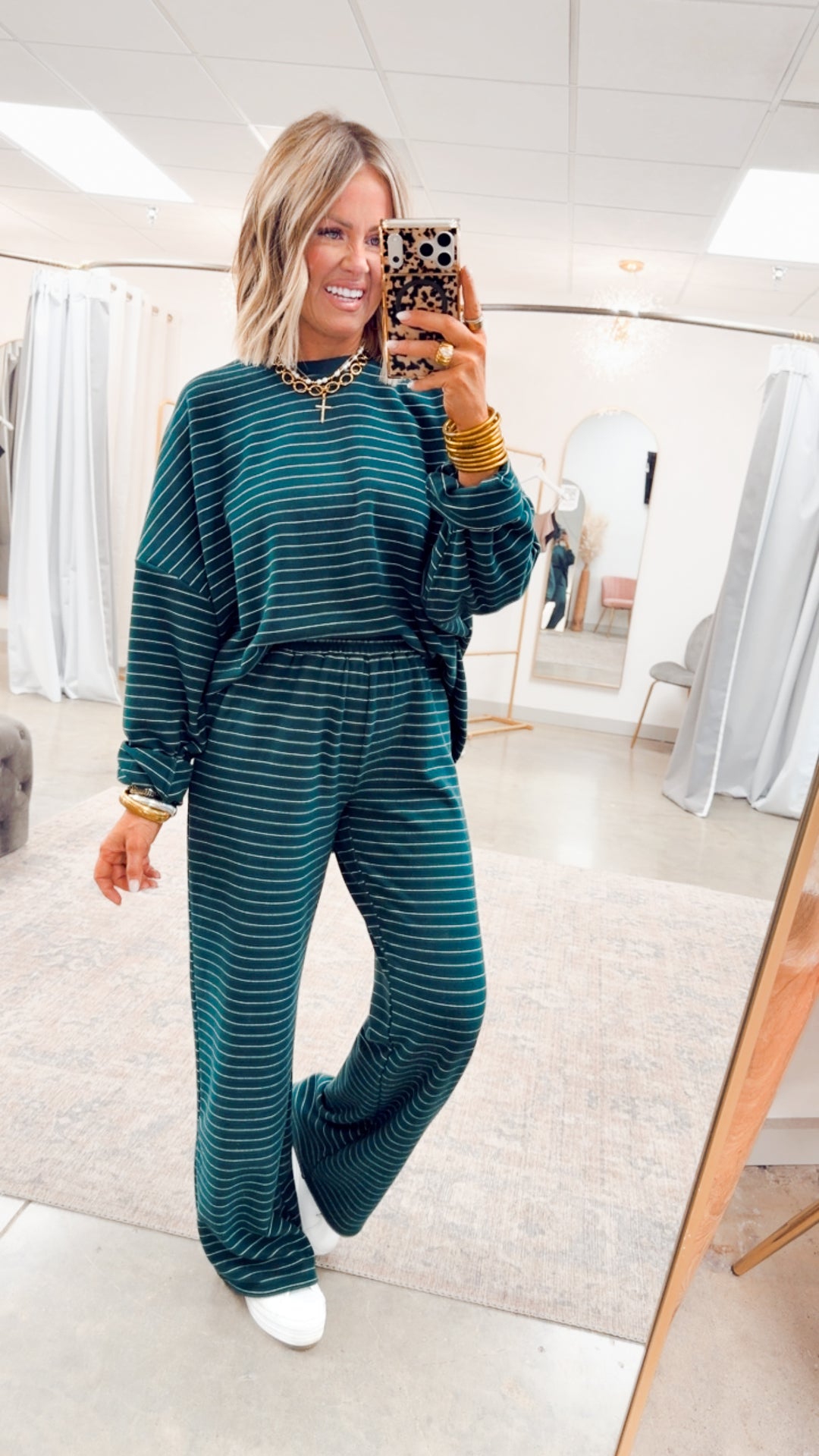 Lexi Striped Lounge Pants-Green/White