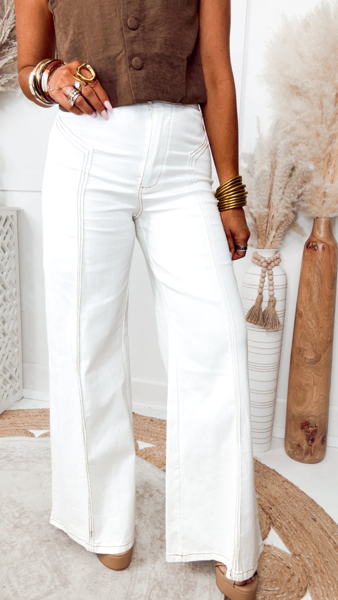 Katherine High Waisted Wide Leg Jean-Cream