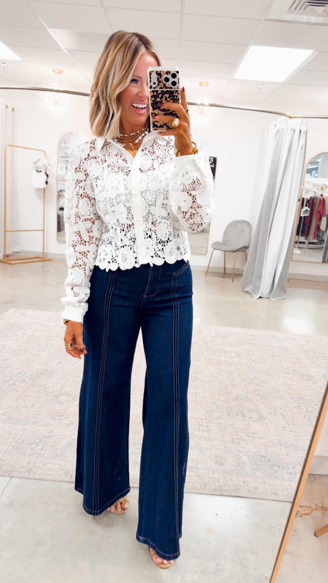 Simone Lace Button Up Top