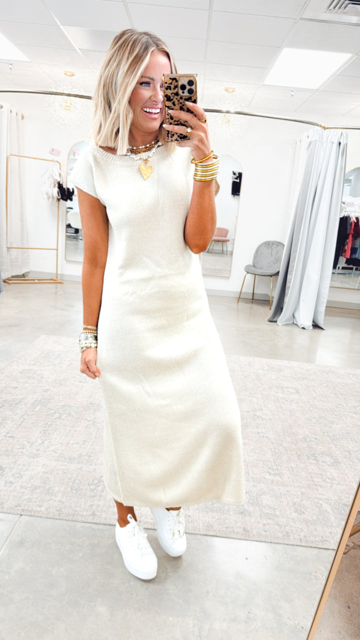 Nova Sweater Midi Dress-Ecru