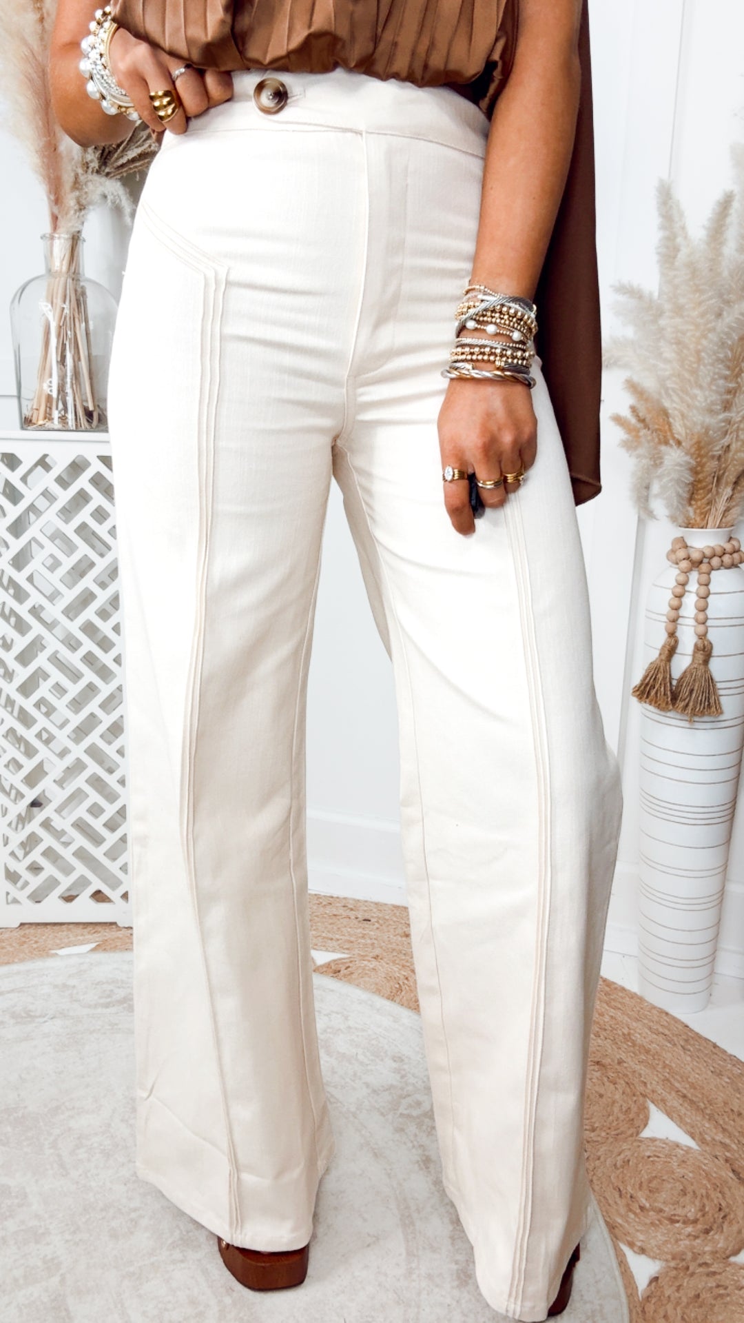 Katherine High Waisted Wide Leg Jean-Ecru