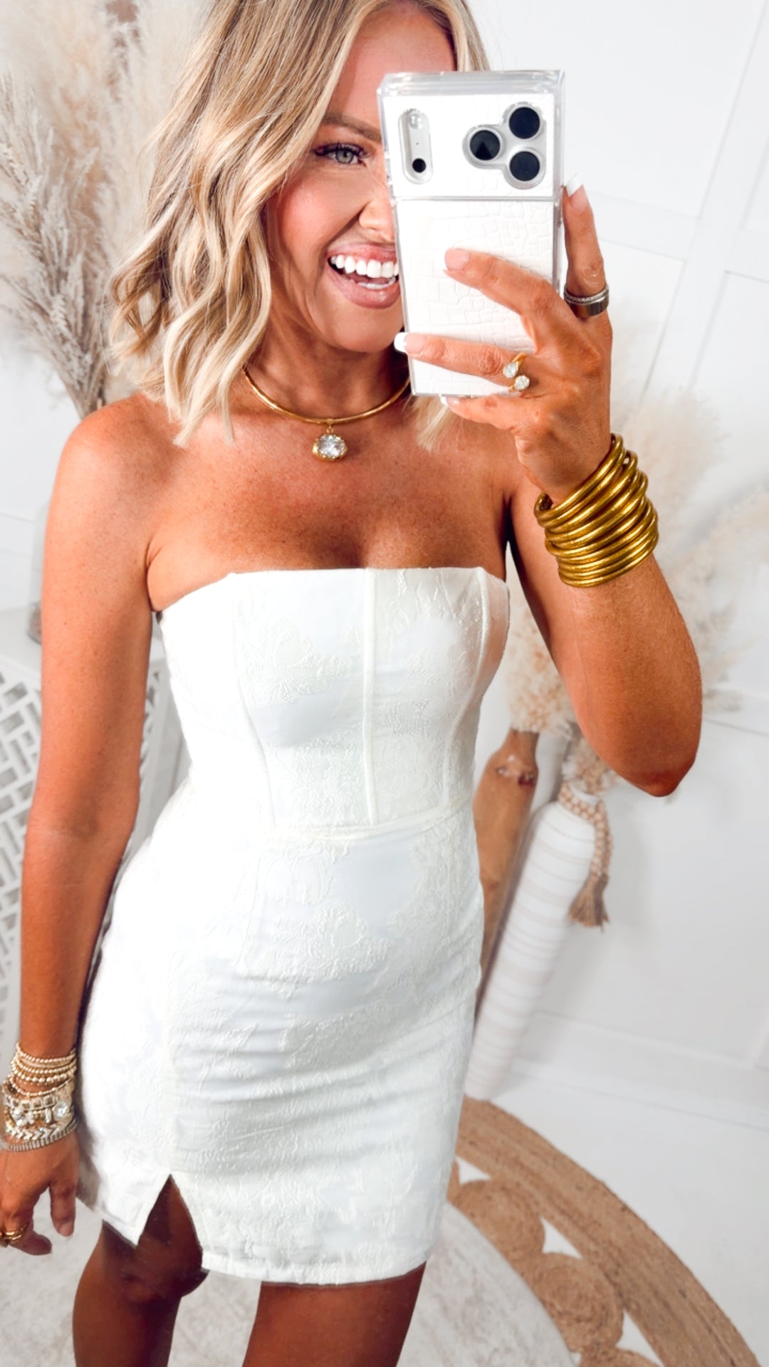 The Merritt Jacquard Mini Dress-White