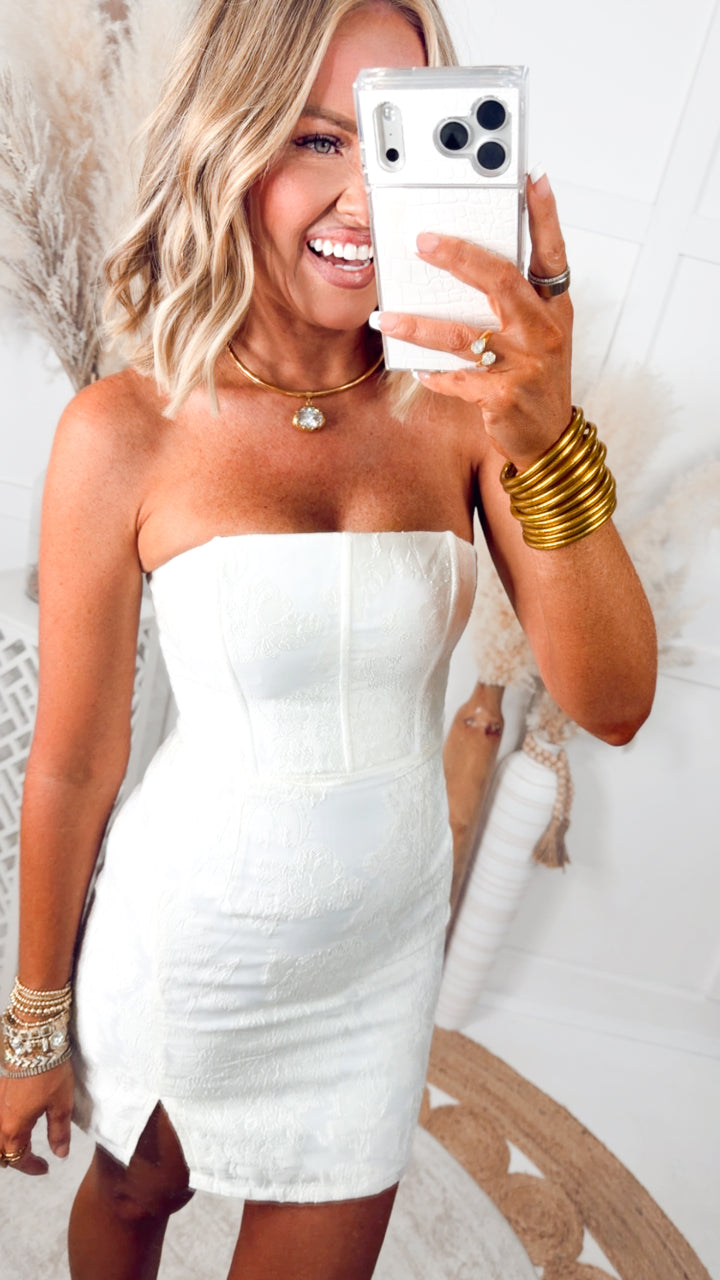 The Merritt Jacquard Mini Dress-White