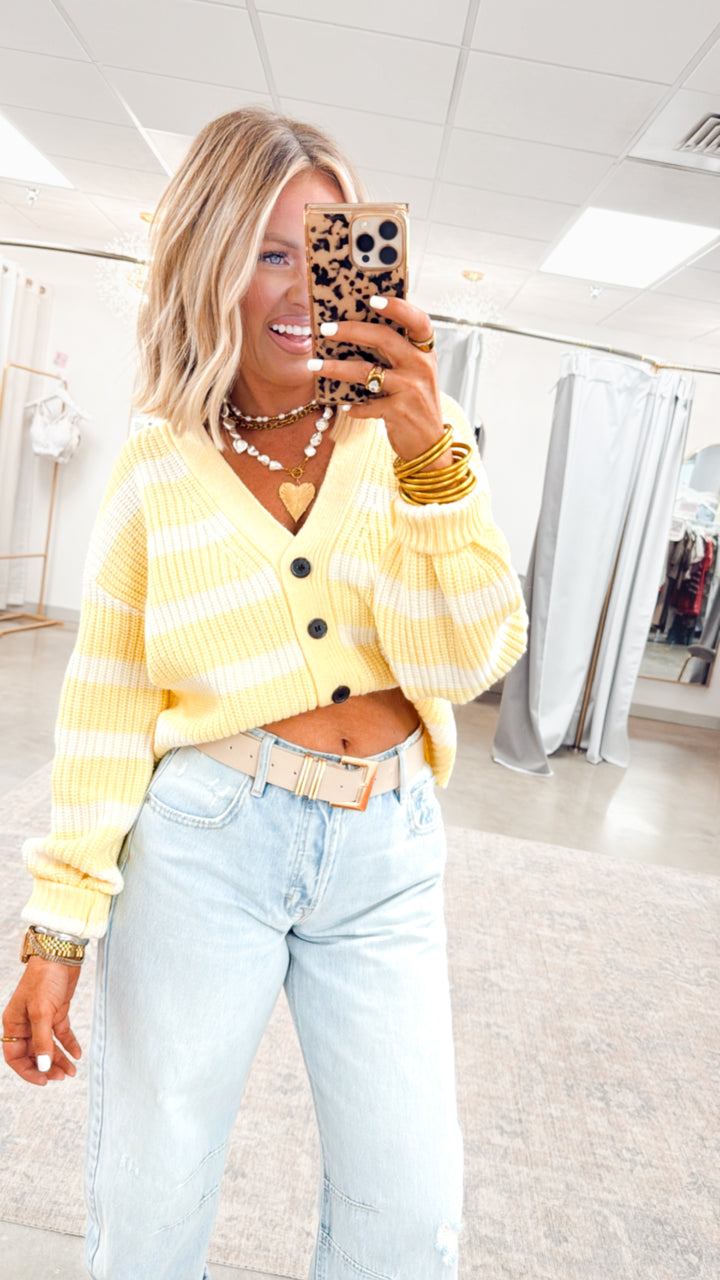 Sadie Striped Sweater Cardigan-Yellow
