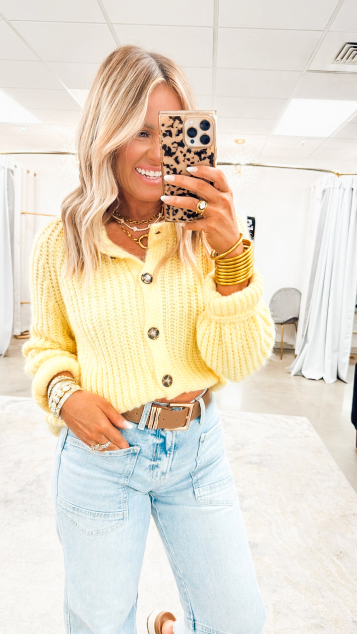 Brushed Button-up Cardigan-Yellow