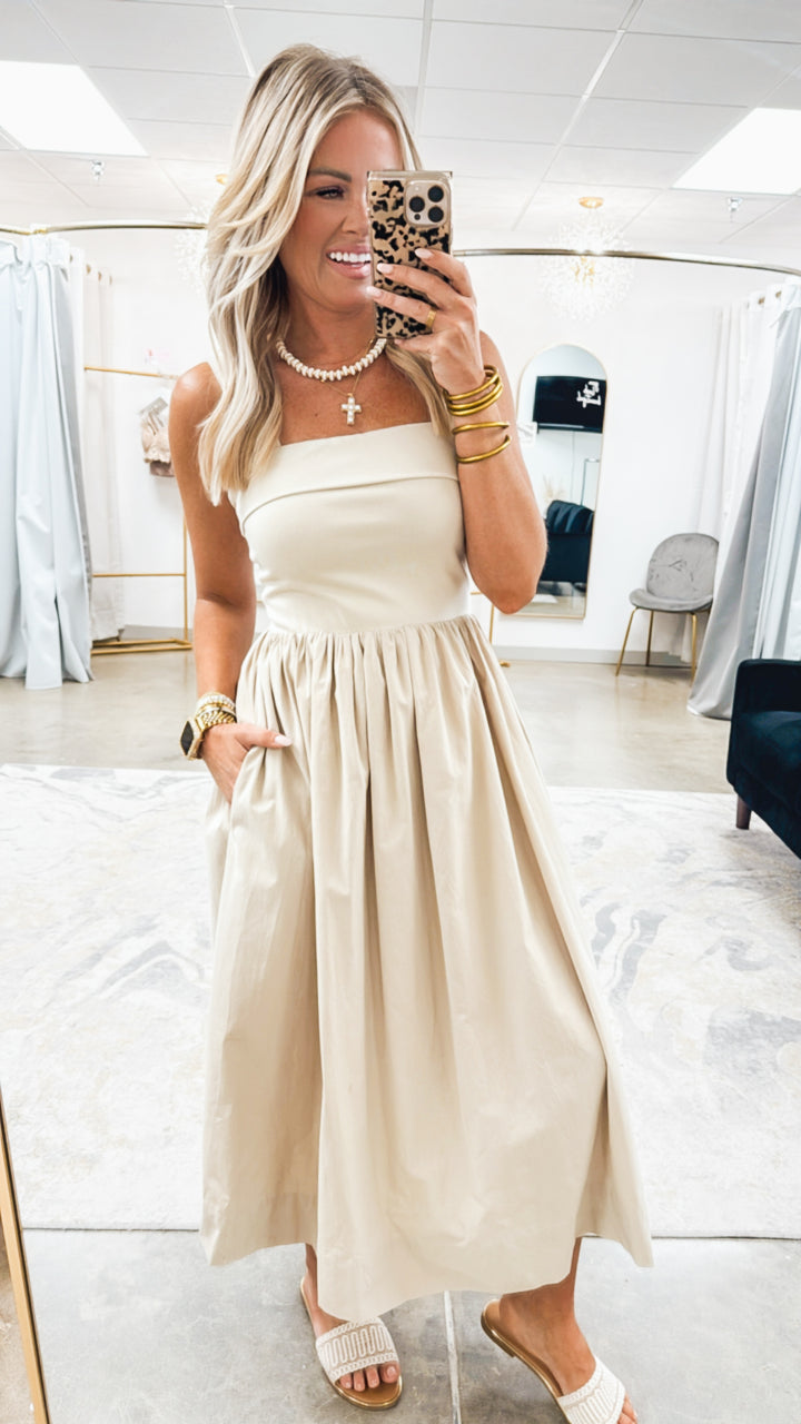Chic Harmony Midi Dress-Taupe