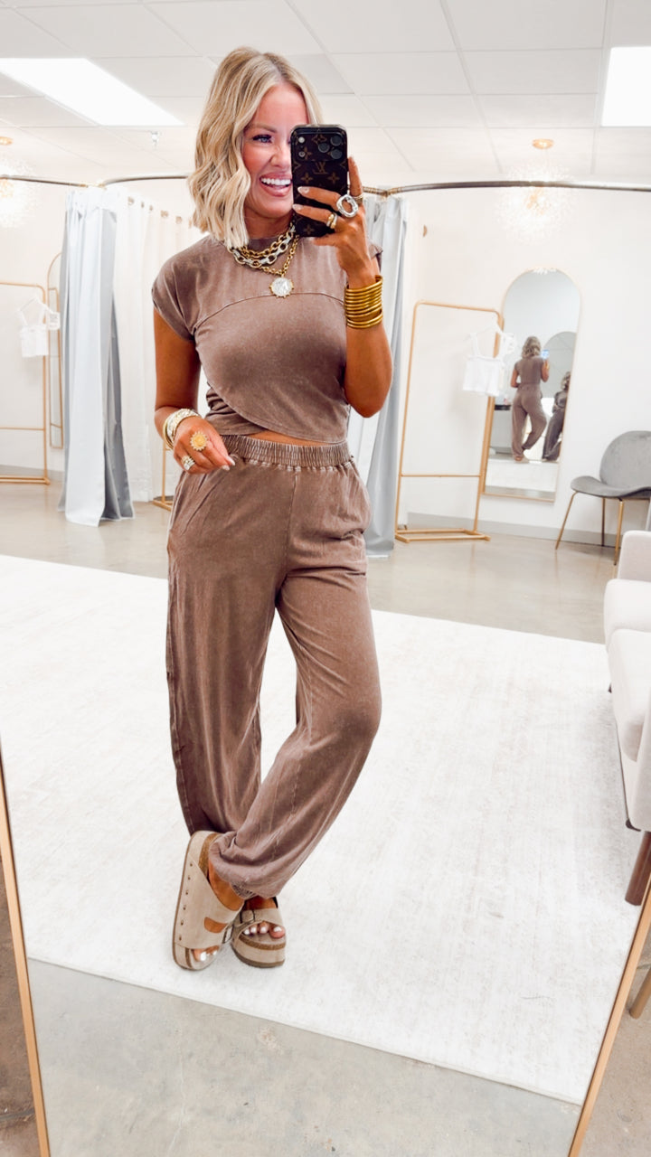 The Phoebe Crop Top & Jogger Set-Chocolate