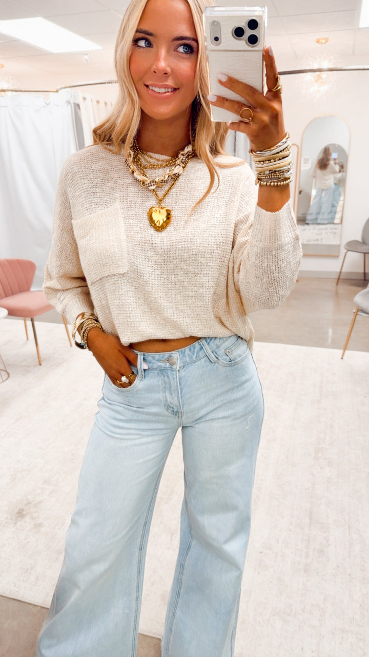 Dolman Sleeve Knit Sweater-Cream