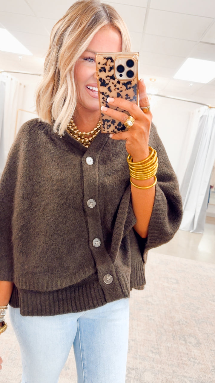 Sweater Cape Cardigan-Espresso
