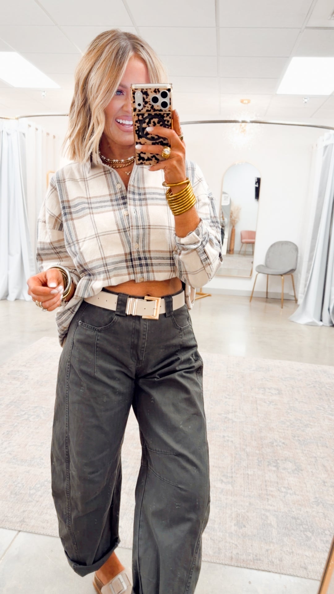 The Briggs Flannel Top-Khaki