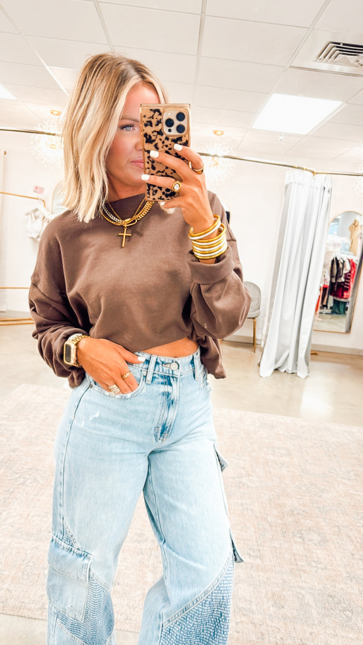 Lucy Bubble Hem Top-Chocolate