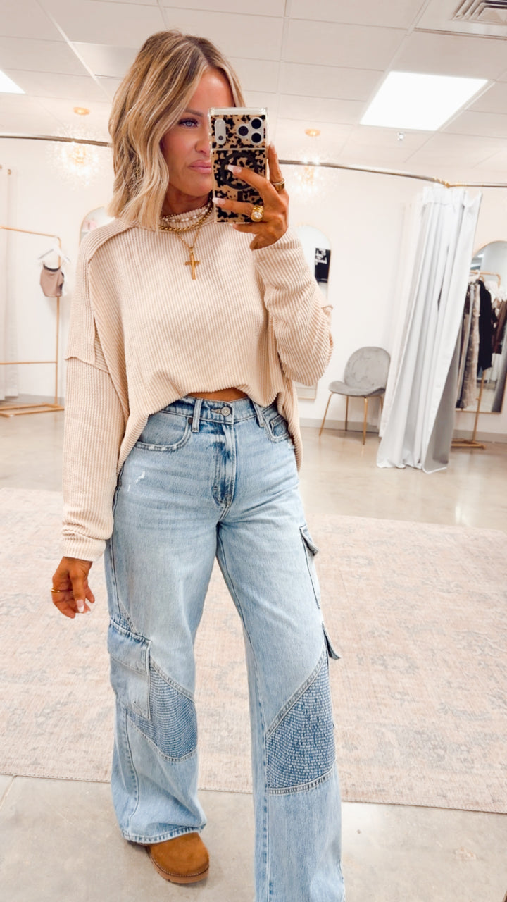 The Haisley Ribbed Top-Sand Beige