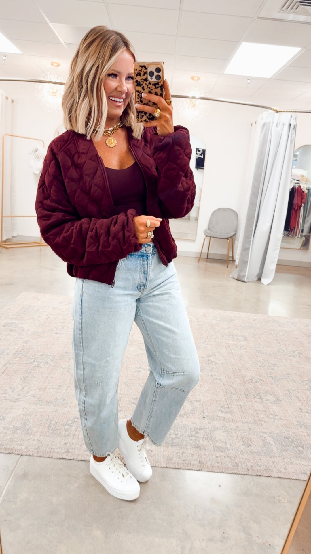 Naomi Quilted Bomber Jacket-Dark Cherry