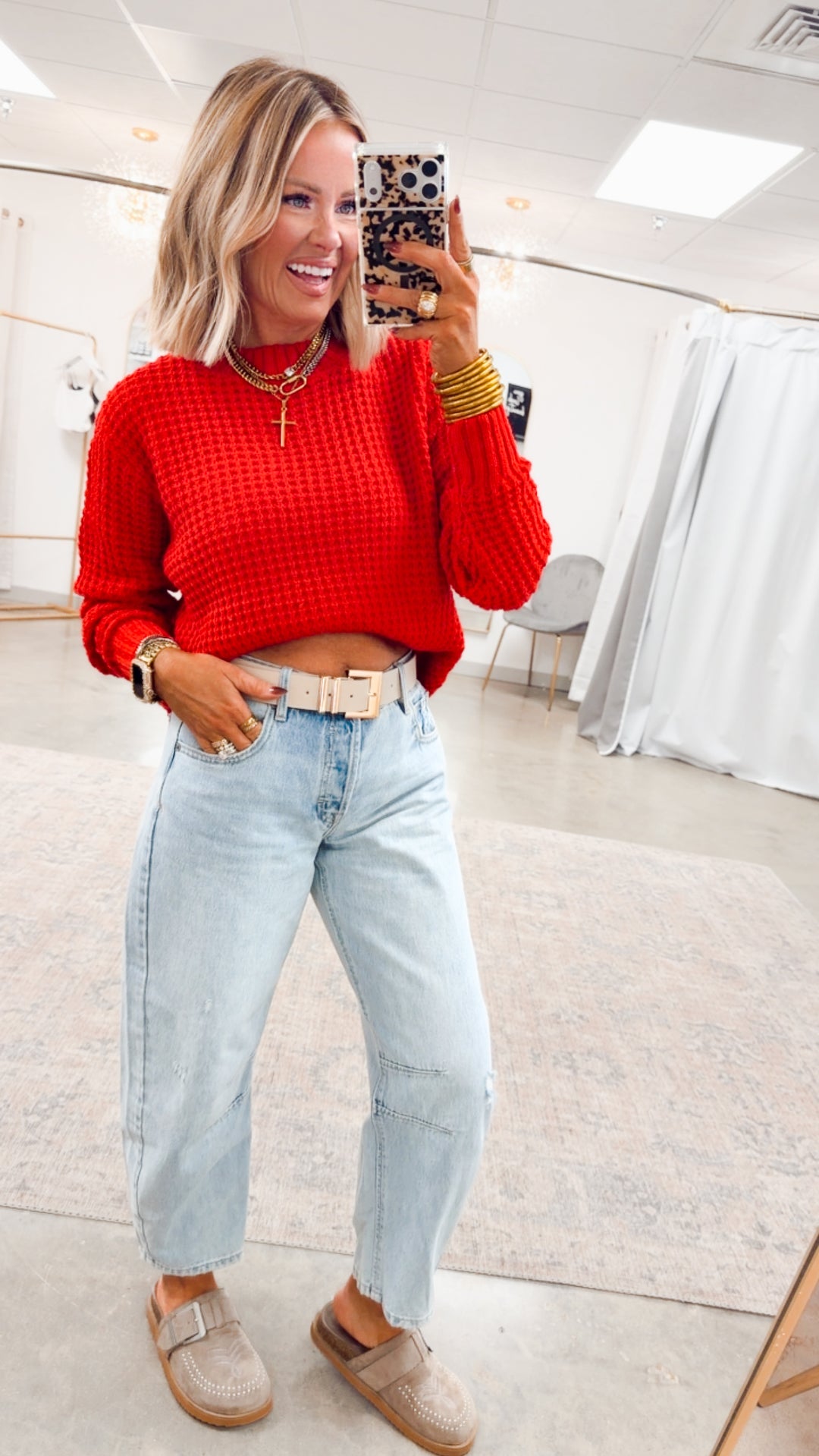 The Maren Hi-Low Waffle Knit-Ruby