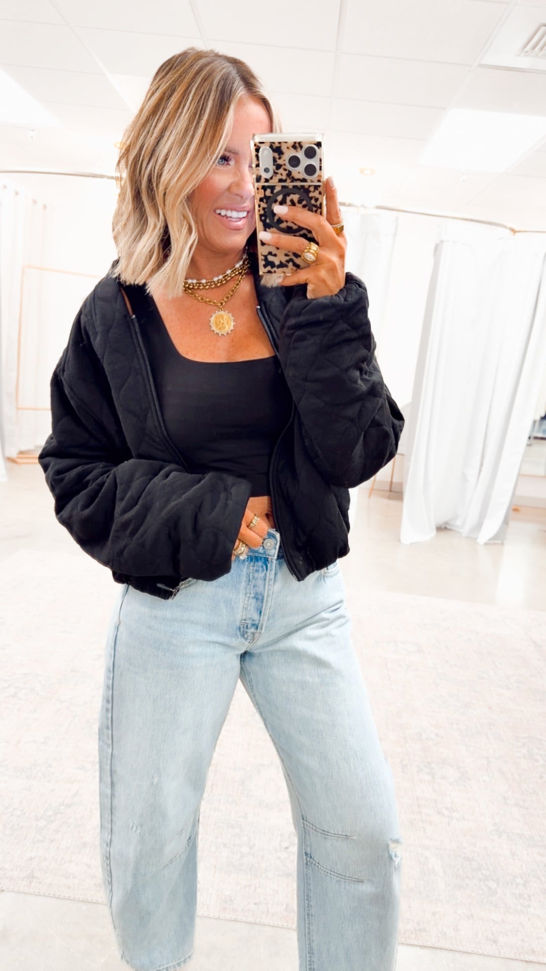 Naomi Quilted Bomber Jacket-Black